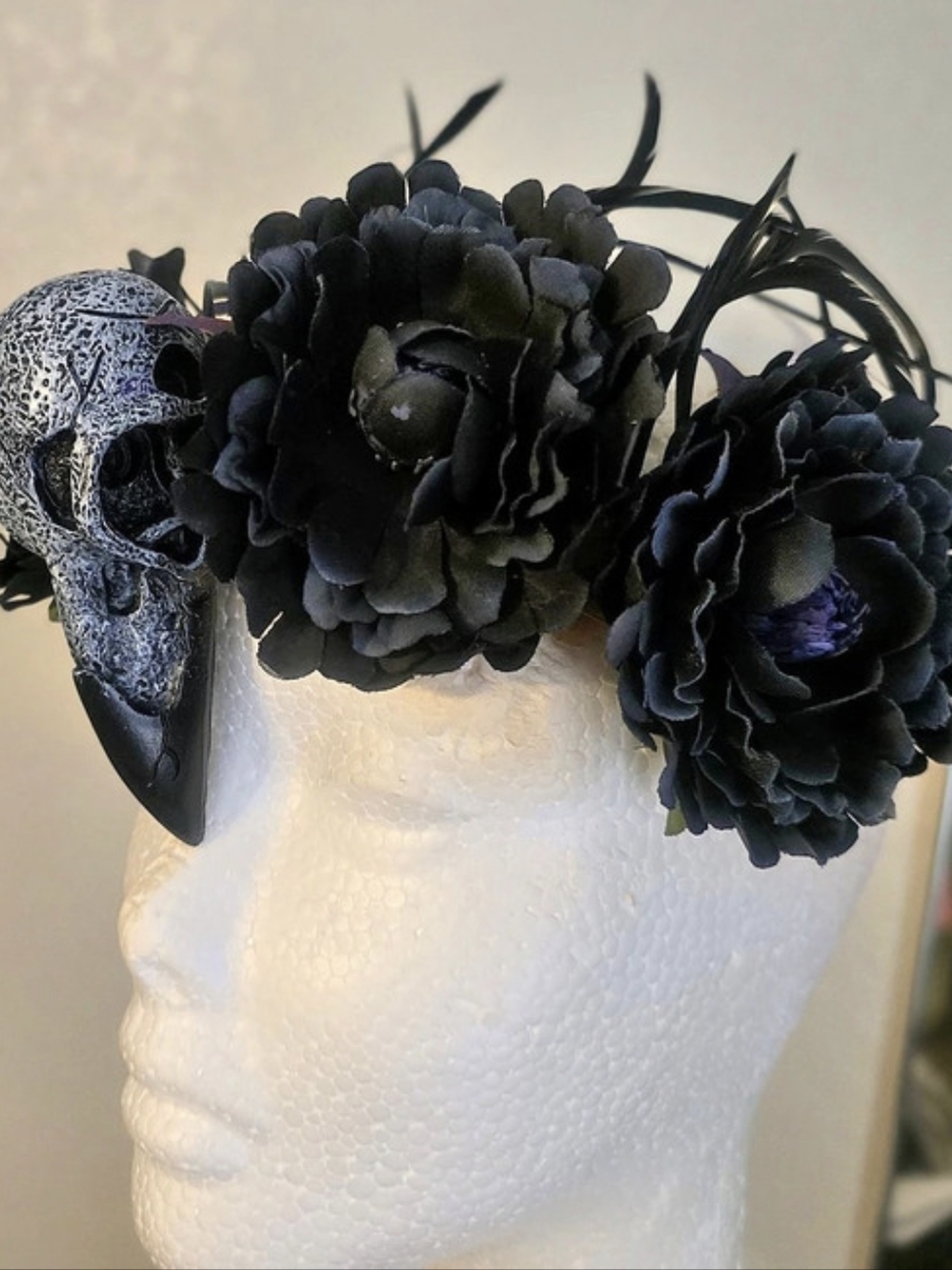 Black/Navy Gothic Raven Skull & Floral Headband NWOT - Picture 3 of 8